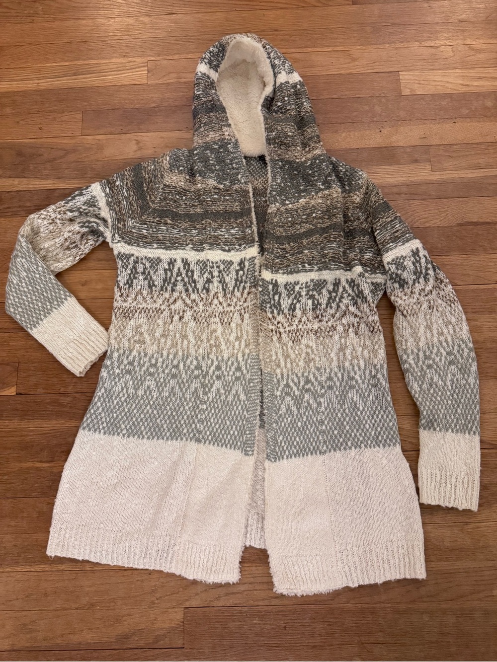 Lety & Me Women's Hooded Faux Fur Lined Fair Isle Cardigan - Size S
 b36